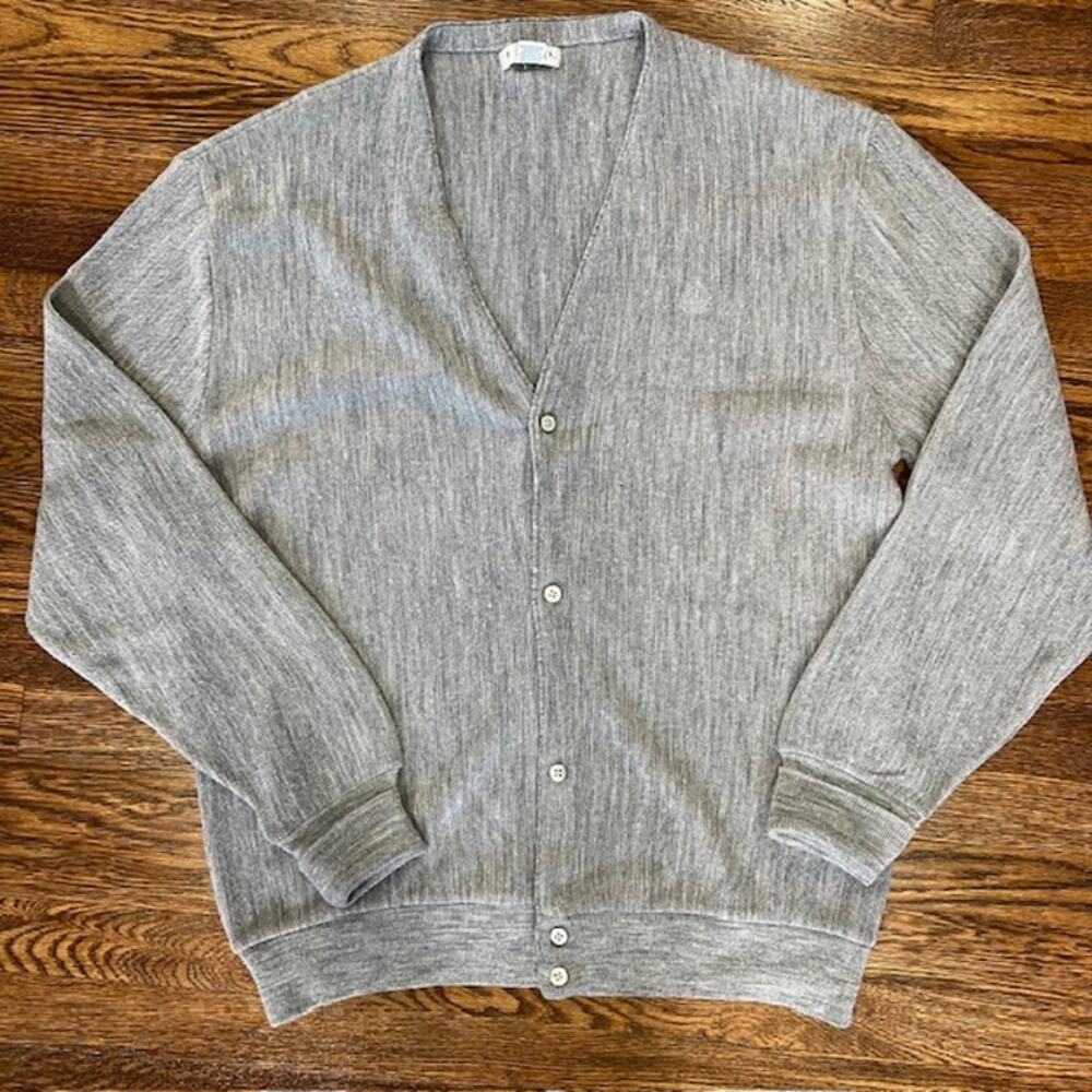 VTG Izod Cardigan Sweater Mens XXL Gray Button Grandpa Cottage VNeck Acrylic USA